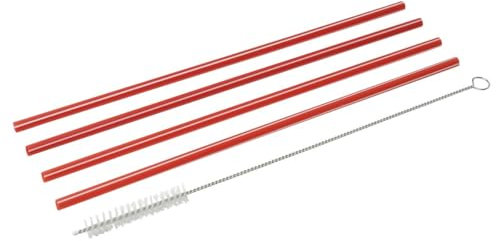 Fackelmann Kunststoff-Trinkhalme Ø 6 mm mit Reinigungsbürsten Rio Party, Wiederverwendbare Strohhalme für jeden Anlass, umweltfreundliche Trinkröhrchen (Farbe: Rot/Weiß), Menge: 4 Halme + 1 Bürste