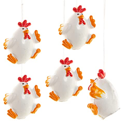Logbuch-Verlag 5 Hühner Anhänger als Osterdeko - Küken Anhänger orange weiß rot - Osterdeko Osteranhänger zum Aufhängen