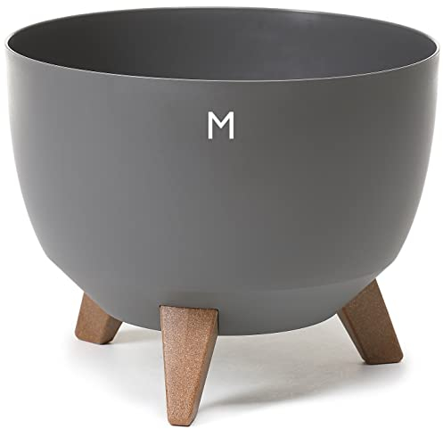 MELTOM Blumentopf mit Füßen aus Kunststoff, Schale Rund mit Einsatz, Farbe Anthrazit, H: 23cm, D: 29 cm