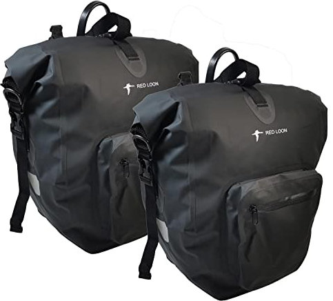 RED LOON Fahrradtaschen eBike Schwarz im 2er Set – Gepäckträgertaschen aus wasserdichtem 500D PVC - Fahrrad Taschen mit Reflektoren – Fahrradtasche geeignet fürs Einkaufen, Radtouren & Arbeit