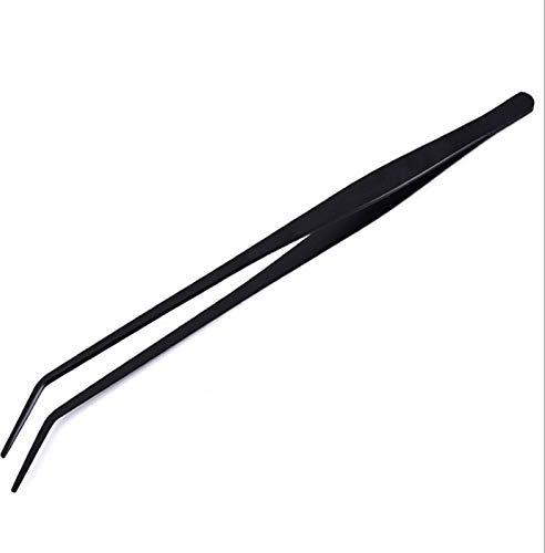 15 inch Aquarium Tweezers Stainless Steel Curved Tweezers, with Anti-Carbonization and Carbonization Coating, Anti-Rust and Long Reptiles, for Aquatic Plants, Spiders, Snakes and Lizards, Black