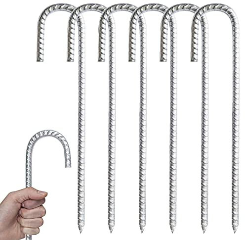 Piquets de sol robustes en acier - Crochets en J - Piquets d'ancrage - Piquets de tente - Pour tentes, trampolines, rebondissants, camping, filets de football, filets de football (6)