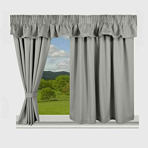 Caravan Curtains Fully Lined - 3 pencil pleat panels Plain 100% Polyester fabric (Grey, 90 Width x 38 Drop)