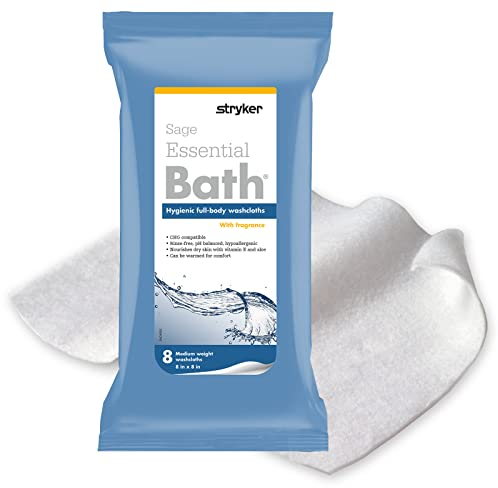 Stryker - Sage Essential Badreinigungstücher - 6 Pakete, 48 Tücher - Frischer Duft, Badetücher ohne Ausspülen, ultraweiches und mittelschweres Tuch, hypoallergen
