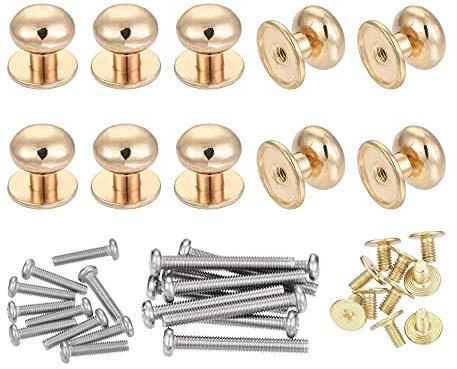 sourcing map 12mm Head Dia. Round Knobs Pull Handle, 10pcs Zinc Alloy for Drawer Pulls Gift Box Cabinet Door Knobs with M3x14,M3x25 Screws, Light Gold
