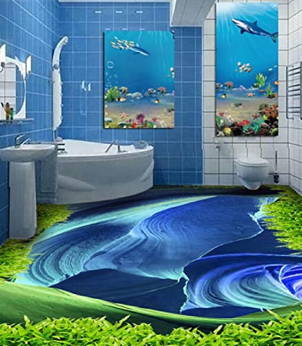 Pvc Wasserdichte Tapeten 3D Gras Blauer Gletscher Rutschfeste Wasserdichte Foto Selbstklebende Boden Wandbild Aufkleber Tapeten Wandbilder Wanddruck,150X105Cm Wand Haftet Für Innenhaus Wohnzimmer Bü