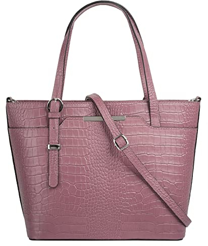 Cluty Handtasche Echt Leder Damen Made in Italy, Smartphonefach, Damenhandtasche in Kroko-Optik, Umhängetasche mit Reißverschluss, Ledertasche mit Henkel 021364