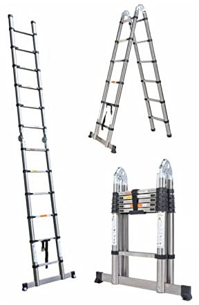 3.8m A-Frame Multi-Purpose Ladder Heavy Duty Compact Stainless Steel Telescopic Ladder