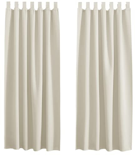 PONY DANCE Schlaufengardinen 2er Set - Vorhang Beige Blickdicht Gardinen mit Schlaufen für Kinderzimmer Thermovorhang Kälteschutz Verdunklungsvorhänge, H 160 x B 140 cm, Hellbeige