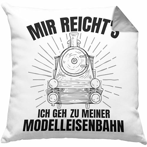 Trendation Mir Reichts Ich GEH Zu Meiner Modelleisenbahn Geschenk Kissen mit Füllung 40x40 Dampflok Spruch Mönner Geschenkdidee (Grau)