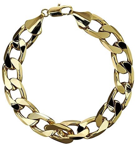 THE BLING KING 12mm XXL Gold Cuban Curb Bracelet, Adjustable Luxury Finish and Detailing 18K Real Gold Plated Jewellery Bracelet with Unique Pattern Links (Length: 8)