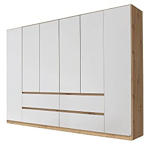 Rauch Möbel Mainz Schrank Kleiderschrank Drehtürenschrank Weiß/Eiche Artisan, Holz, 6-türig mit 4 Schubladen inkl. Zubehörpaket Basic 4 Einlegeböden, 4 Kleiderstangen, grifflos BxHxT 271x210x54 cm