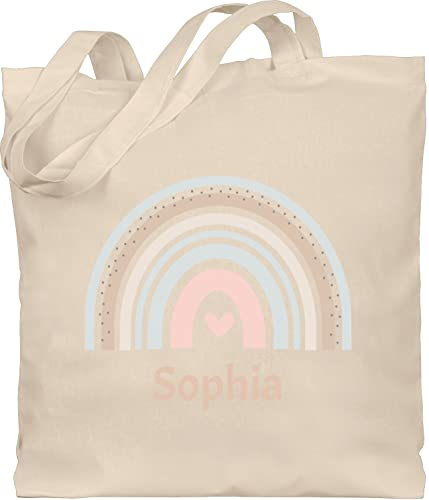 Baumwolltasche - Boho - Regenbogen Farbbogen Himmelsbogen Rainbow - Unisize - Naturweiß - personalisierter jutebeutel kinder stoffbeutel name chic stil beutel wechselbeutel kindergarten