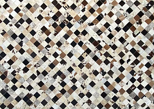 Leder Teppich 160x230 cm 100% Kuhfell Ivory Compatible with Braun Beige Echtleder Patchwork L3
