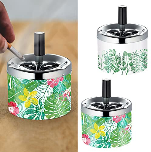 Drehaschenbecher 2er Set mit botanischem Dekor | 9x7cm Metall | Aschenbecher mit Drehmechanismus Windaschenbecher Ascher (1 x 2er Set Drehaschenbecher Botanic)