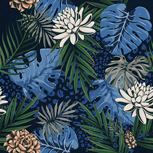 HEKO PANELS Stoff Oxford Wasserdichte Meterware Canvas-Stoff Polyester Stoff Zum Nähen Nähstoffe Möbelstoffe Dekostoffe Wasserabweisend Blickdicht Exotische Blätter Lotus 1 Meter 155 x 100 cm