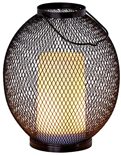 Northpoint LED Laterne aus Metall mit Timer für Innen und Außen inkl. 3x AA Batterien - Stimmungsvolles Flackerlicht für gemütliche Abende Oval