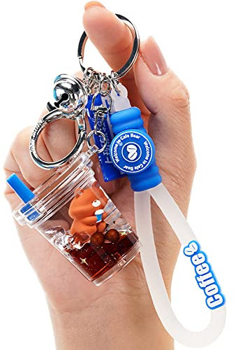 HONYJOOM Niedlicher Schlüsselanhänger Kawaii Boba Flüssiger Bär Schlüsselanhänger Katze Schlüsselanhänger Rucksack Charm Damen Herren Mädchen Junge Kind Teenager Tochter, F-Boba Tee (Bär), 1.6x2.4