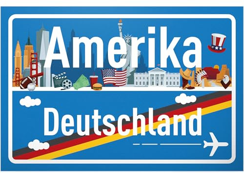 DankeDir! USA Amerika Deutschland Ortsschild - Schild 30 x 20 cm - Geschenk Idee Gutschein Reise Urlaub Reisegutschein Geldgeschenk Abschiedskarte Geschenkidee Deko Karte