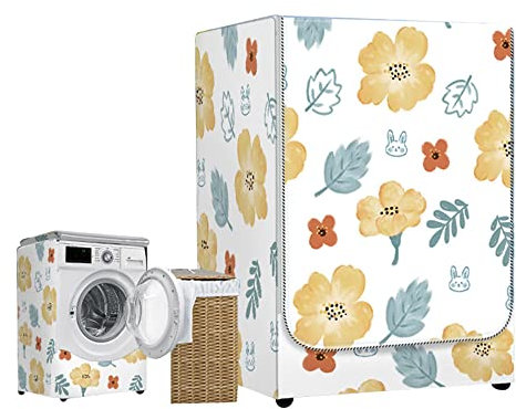 Highdi Funda de Lavadora Cubierta Impermeable, Secadoras de Carga Frontal Protector Exterior Cubierta a Prueba de Polvo (Capacidad L: 10,5-12 kg,Flores Amarillas)