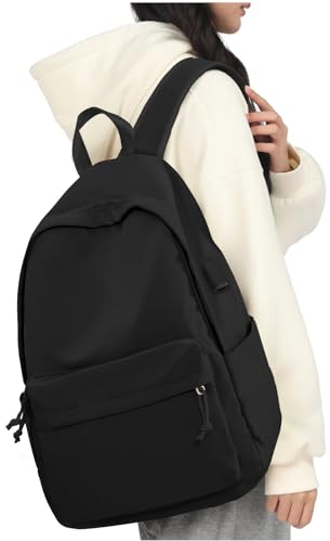 WEPLAN School Backpack Womens College Rucksack Lightweight Secondary School Bags for Teenage Girls Boys Water Resistant Casual Backpack College Bookbag Work 14 Inch Laptop Rucksack,Black