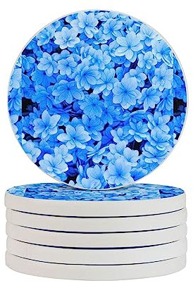 Dessous de verre absorbant avec imprimé fleurs bleues de 10,2 cm, convient pour les types de tasses.