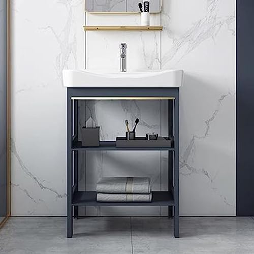 Eckwaschbecken-Set für Badezimmer, Keramik-Waschbecken, Keramik-Waschbecken, weißes Porzellan-Keramik-Waschbecken mit Abtropffläche und Wasserrohr-Wasserhahn sowie Ablageflächen für Badezimmerwäsche.