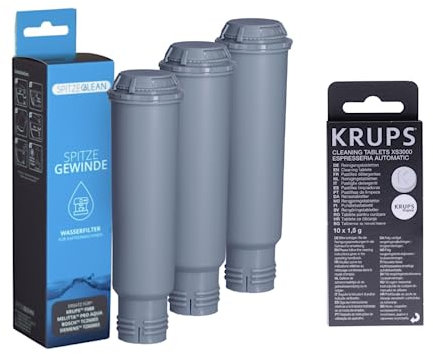 Seltino - Spitze Gewinde Wasserfilter Ersatz für Krups F088 Nivona NIRF700 - Kaffeemaschinen-Reinigungsset - 3x Wasserfilter mit XS3000 Reinigungstabletten