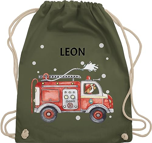 Turnbeutel Rucksack - Feuerwehr Auto I Feuerwehrauto I 112 I Fire Truck I Löschfahrzeug - Unisize - Olivgrün - rucksäcke kindergarten beutel für wechselwäsche jugendfeuerwehr feuerwehrautos