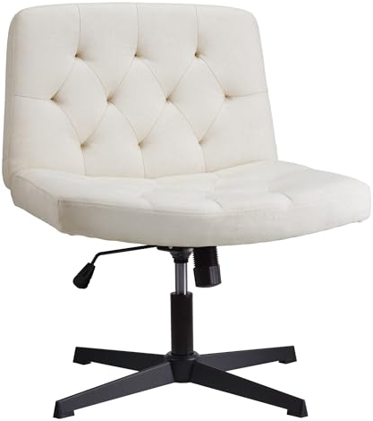 WangPangzi Armloser Bürostuhl, fußlos Rollstuhl zu Hause Bürostuhl, höhenverstellbar Stuhl, Ergonomischer Schreibtischstuhl,Schminktisch Stuhl, breite Stoff Drehstuhl(Beige)
