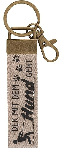 GRUSS & CO Schlüsselanhänger Canvas Motiv Hund | Anhänger aus dunklem Canvas mit Motiv Der mit dem Hund geht, mit Karabiner | 48402