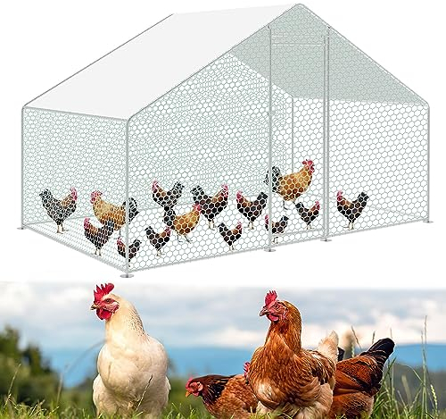Gimisgu Hühnerstall Freilaufgehege mit Schloss, XL3x2x2m Verzinkter Stahl Kleintierstall Hühnerhaus Dach Geflügelstall mit Sonnenschutzdach und Tür, Stabilem Stahlrahmen