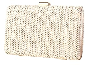 CORIOS Bolso de Fiesta para Mujer Clutch de Paja Bolso de Boda Bolso de Mano con Cadena Bolsa de Noche Elegante Bolso de Hombro Bolsos Bandolera para Banquete Fiesta de Graduación Blanco