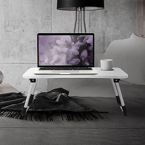 ML-Design Tavolino da Letto Bianco 60x40 cm Tavolo Pieghevole per Laptop da Divano Scrivania Portatile per Notebook con 4 Porte di Ricarica USB Piccola Lampada Piccolo Ventilatore Supporto per Tablet