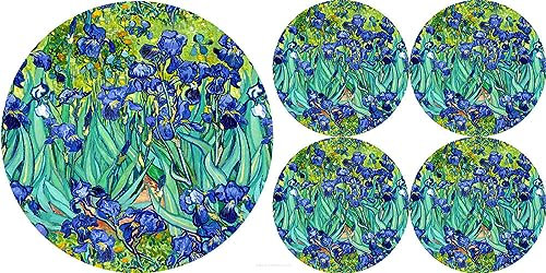 Arco Tischmatte Satz für Tisch 1+4 mit Aufdruck - Rund, Durchmesser 33cm und 16cm - Aufdruck Irises, Blumenmuster, Bunt - Tischsets, Tischdekoration für das Esszimmer, für Esstisch, Küchentisch
