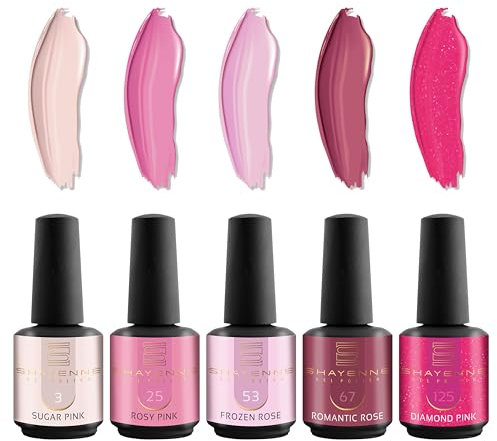 SHAYENNE UV Gel Nagellack 5 Rosa Pink Glitzer Töne je 15 ml für UV LED Lampe | MADE in GERMANY Gesamt 75 ml | Gel Nail Polish for Lamp | Nagel Lack Gellack Nagelgel Variant 3