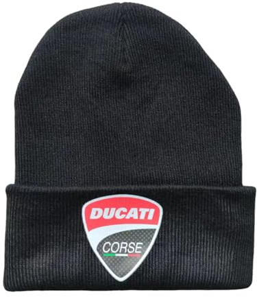 JUMBOZ Strickmütze DU.CA.Ti, Slouchy Ribbstrick Mütze mit Druck, Thermo Bequem Winterhüte für Kinder Erwachsene-Black-B||1 Piece