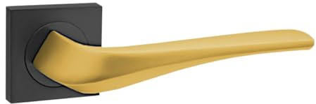 domino Türgriff ohne Schlossrosette quadratische Rosette Türklinke für Zimmertür, Bürotür Türbeschläge aus Aluminium Schwarz/Gold Türdrückergarnitur ADEL-QR BLACK/K-GOLD MATT