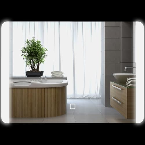 HOMCOM Miroir Salle de Bain avec Éclairage 50 x 70 cm Miroir Mural LED avec Fonction Anti-buée,3 Températures de Couleur, Dimmable, Capteur Tactile Fonction mémoire