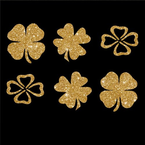 Glitzerdeals Bügelbilder Glitzer Kleeblätter Glitter Kleeblatt Set gold Aufbügler für Textilien Karneval Kostüm Kleeblatt Bügelflicken Glücksblatt Fasching Patch zum Aufbügeln Kleeblatt