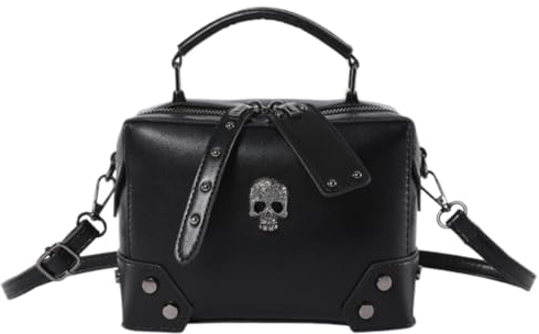 LERONO Taschen für Damen, PU-Leder, kleine Geldbörse, Umhängetasche, Handtasche, Gothic, Punk, Totenkopf, Kette, einzelne Schultertasche mit Tragegriff oben für Damen, totenkopf