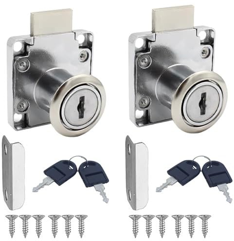 Cerradura Para Muebles,Cerradura Para Muebles de 22 mm, Cerradura de Leva, Cerradura de Acero Inoxidable con Llave, Para Cajones y Armarios (2 Piezas)