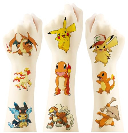6 Blätter Hautfreundliche Temporäre Tattoos für Kinder Pocket Monster - Wasserdicht, Perfekt für Geburtstagsfeier-Geschenke und Geschenke