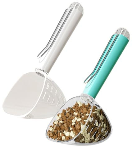 Sonwaha 2Pcs Pelle à Nourriture pour Animaux Cuillère à Mesurer la Nourriture pour Chien Cuillère à Nourriture pour Chat avec Clip pour le Riz, les Haricots et les Céréales.