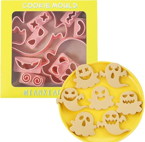 Halloween Ausstechformen Set, 3D Kunststoff Halloween Keksausstecher 3D Plätzchen Ausstecher Halloween Keksausstecher, Geprägt Fondant Ausstechformen für Halloween Partyzubehör Dekorationen