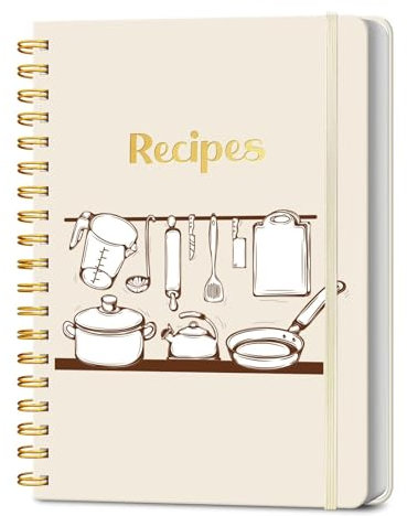LuBudingJoy Libro de recetas en blanco para escribir en tus propias recetas. Libro de cocina en blanco de tapa dura Sprial, diario de recetas con capacidad para 150 recetas (blanco perla)