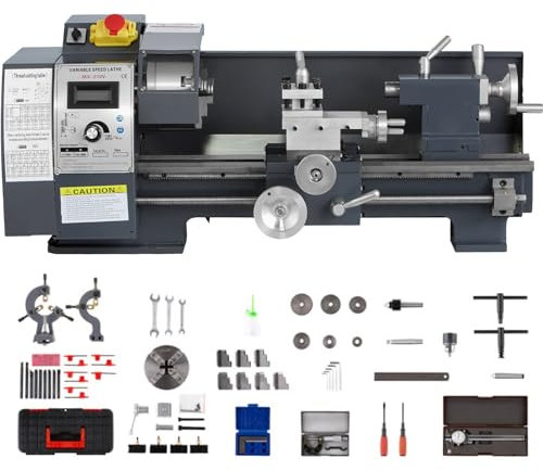 VEVOR Metalldrehmaschinen 1100W Mini Drehbank 8X16 Zoll Drehmaschine Metall Mini Drechselbank für Metallbearbeitung Drehbank Metall präzise einfach zu bedienen