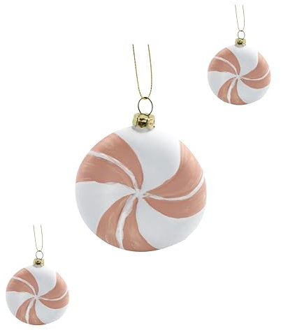 M.Kritzinger's Weihnachtskugeln aus Kunststoff, Bonbon-Design, rosa & Weiss, 10 cm, 3er Set