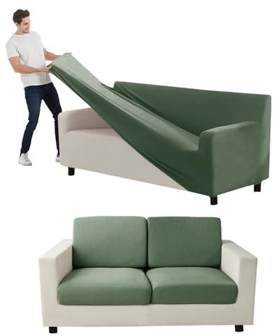 VFGFDJNDFX Samt Sofa Überzug, Couchbezug Stretch Set Mit Separaten Sitzbezüge Rückenlehnenbezug, Sofabezug rutschfest Sofahusse Für Haustier (Grün,Zweisitzer-7 STK)
