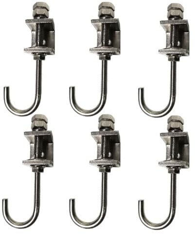 6Pcs I Beam Clamps with Hooks; C Clamp Hook Stainless Steel; Pipe Clamp Hooks for Hanging; Bolt Clamp Hook for Use Slotted Angle in Galvanized
